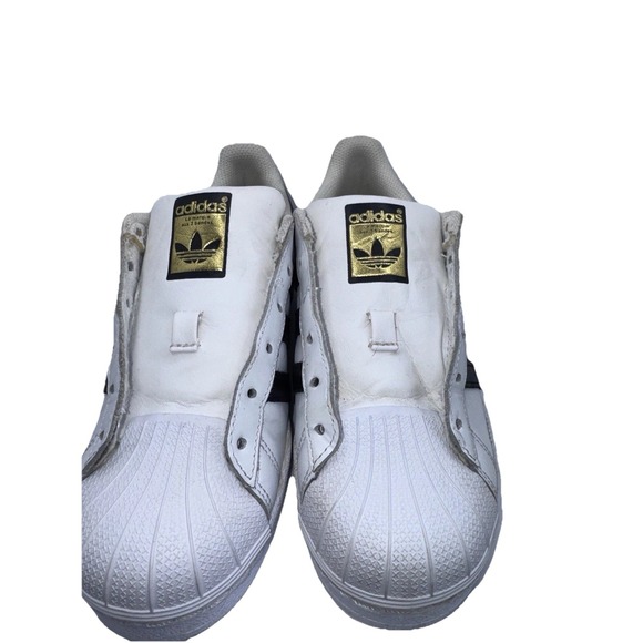Adidas Superstar Classic White Black Stripe Sneakers - Size 3.5 Women's No Laces - Picture 4 of 9